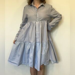 Reworked H&M Light Blue Striped Long Sleeve shirt Dress in size Medium